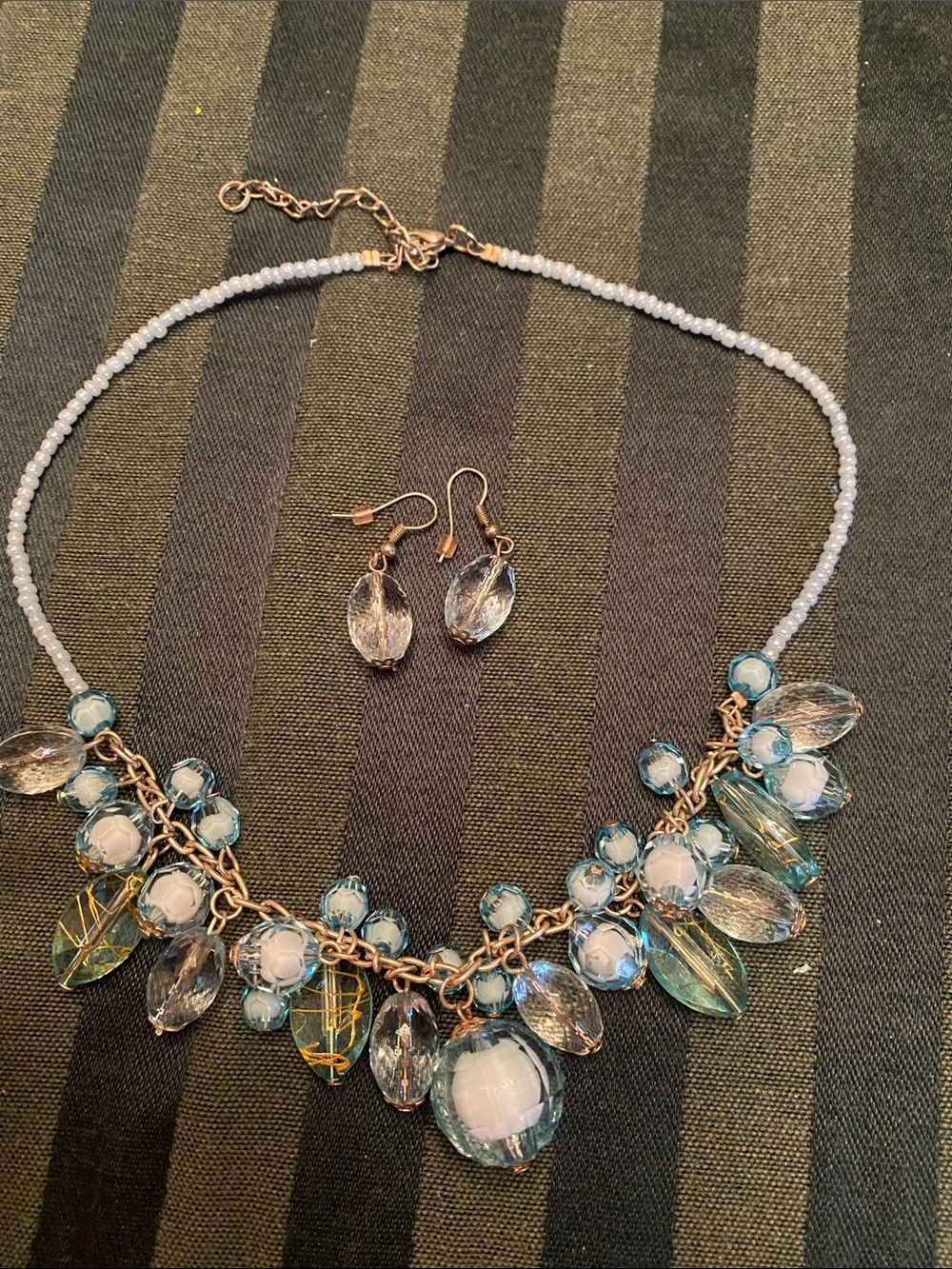 Blue Crystal Statement Necklace and Earrings Set